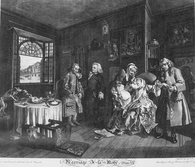 Die Modeheirat, Platte 6, (Der Tod der Gräfin) von William Hogarth